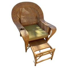 American Wicker ARMCHAIR w/ OTTOMAN attached 