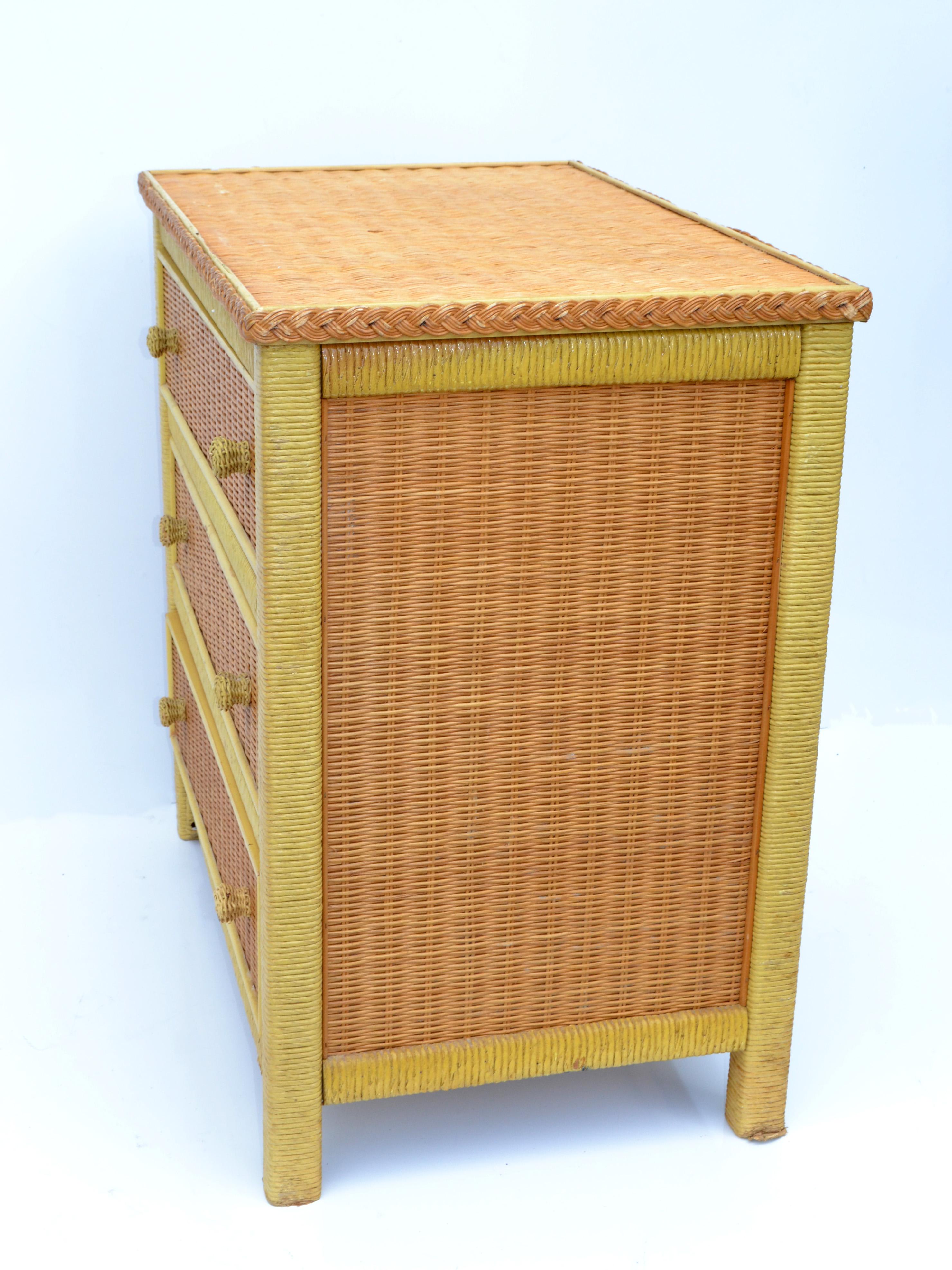 Hand-Crafted American Wicker by Henry Link Chest of Three Drawers, Cabinet, Bachelor's Chest