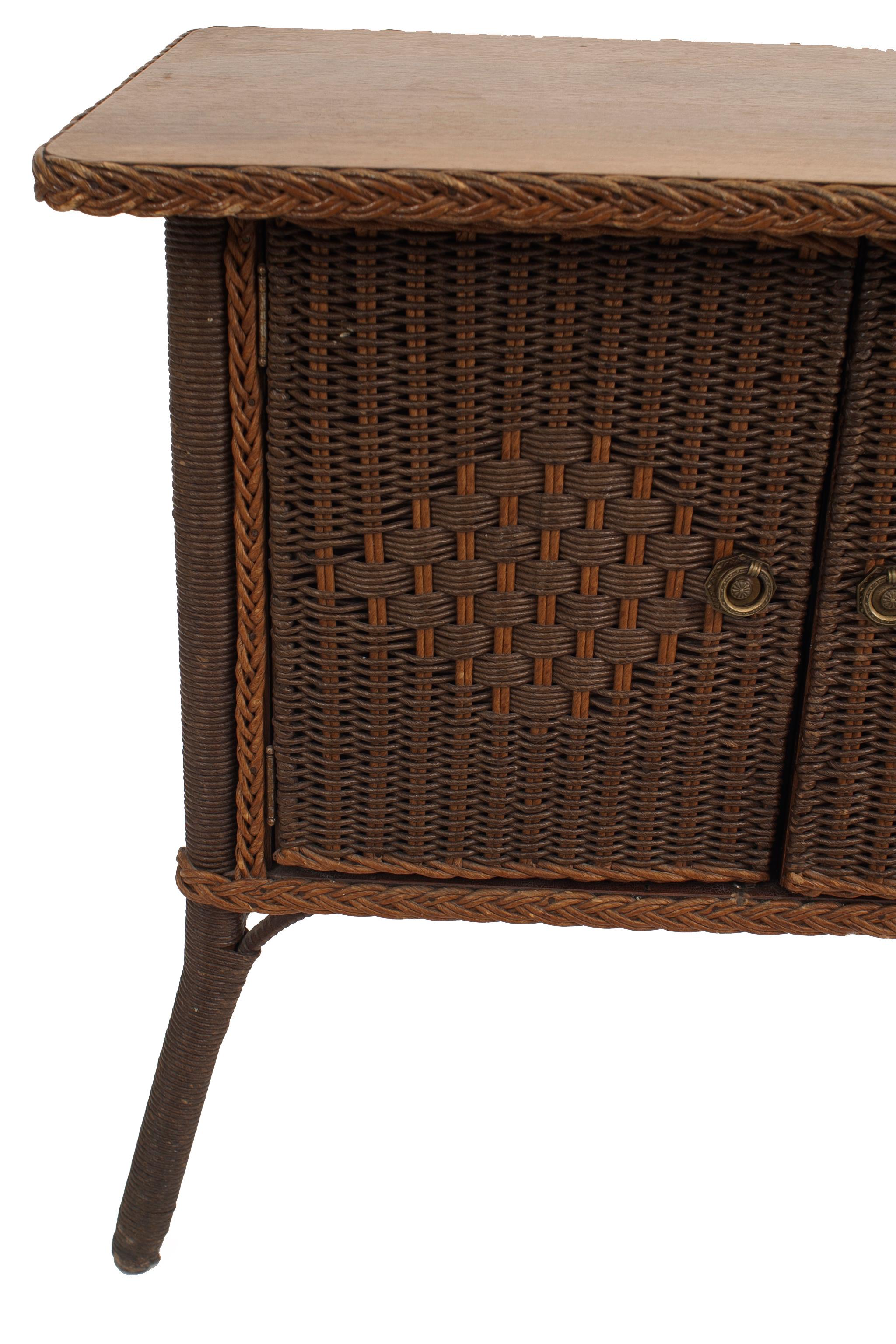 American Wicker Mission Wicker Commode In Good Condition For Sale In New York, NY