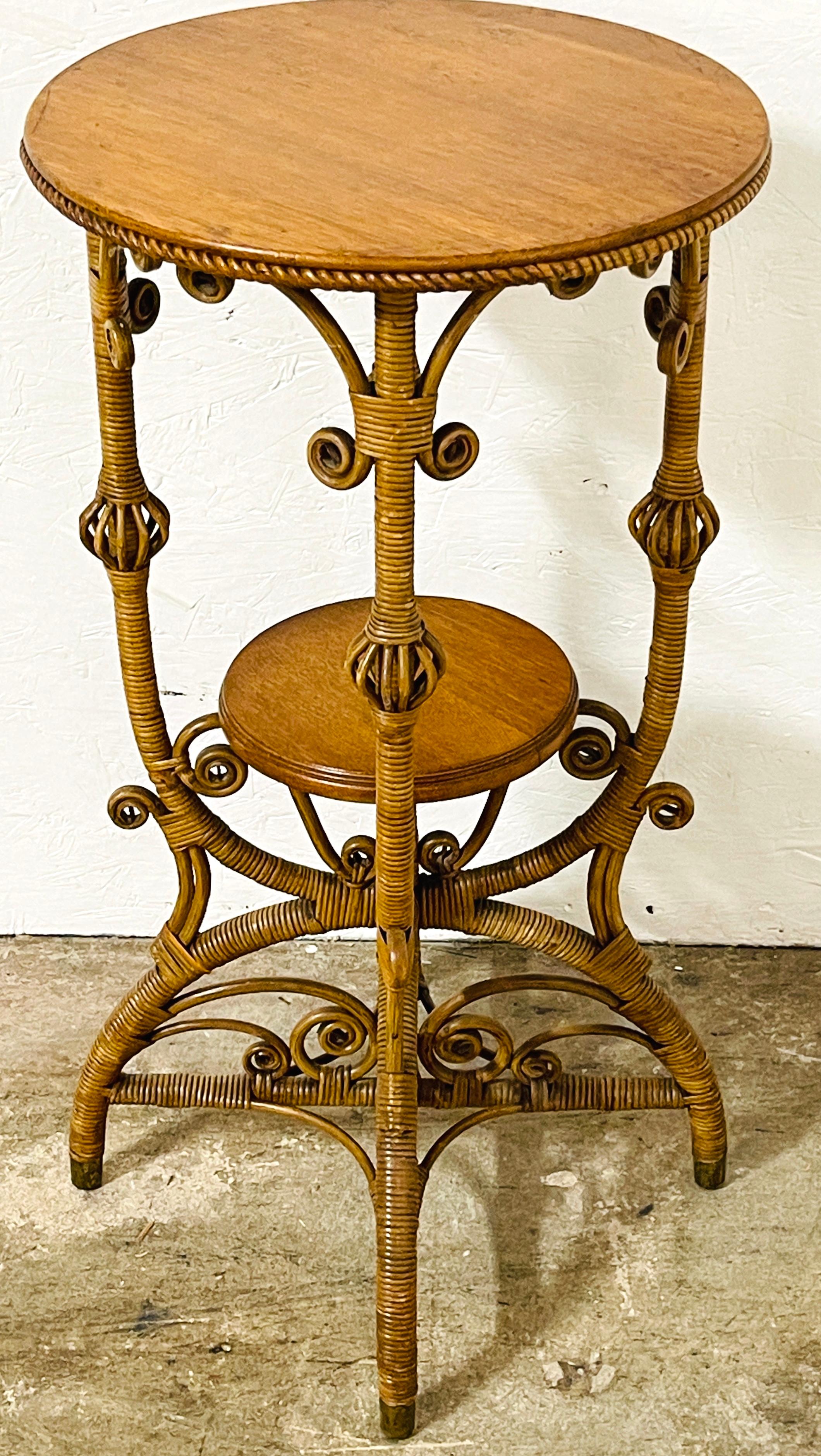 19th Century American Wicker & Oak Stick & Ball Variation Table by Heywood-Wakefield  For Sale