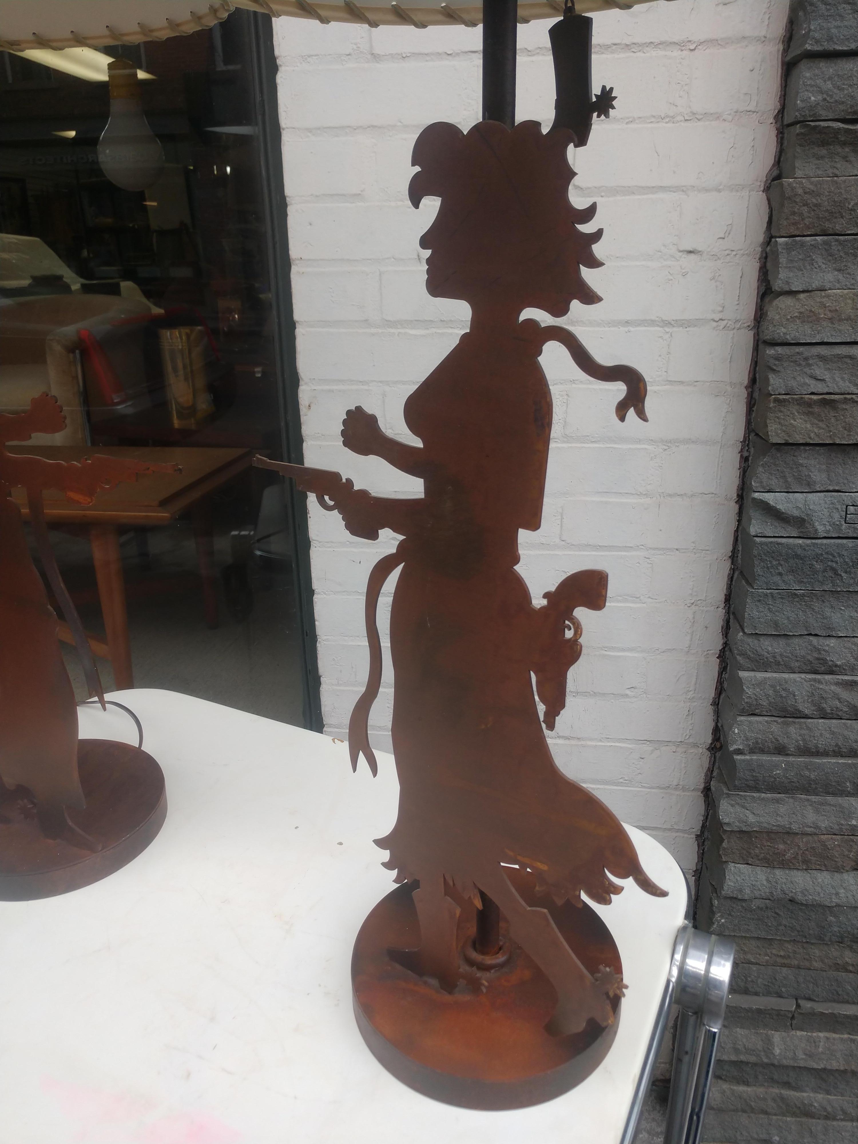 Iron American Wild West Standoff Cowboy & Cowgirl Table Lamps