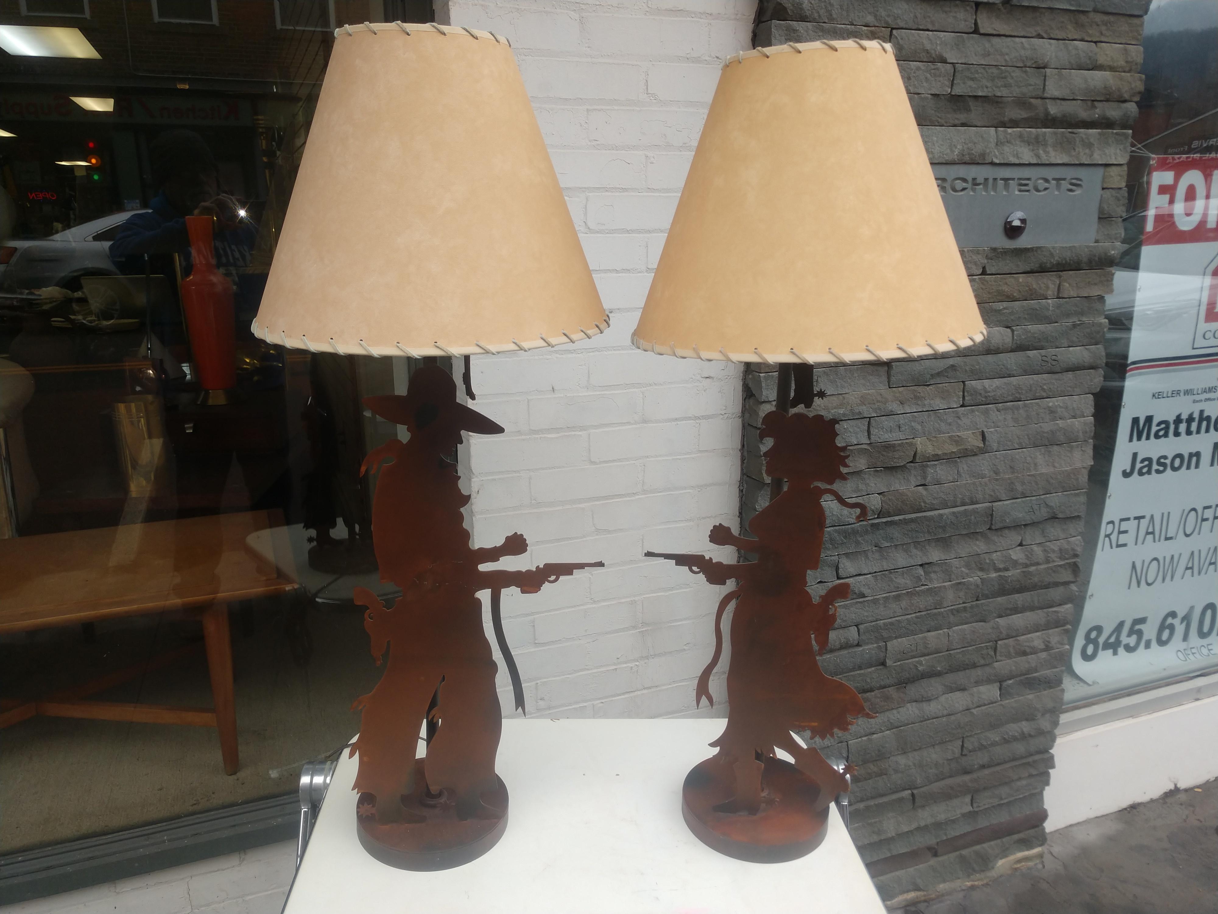 American Wild West Standoff Cowboy & Cowgirl Table Lamps 1