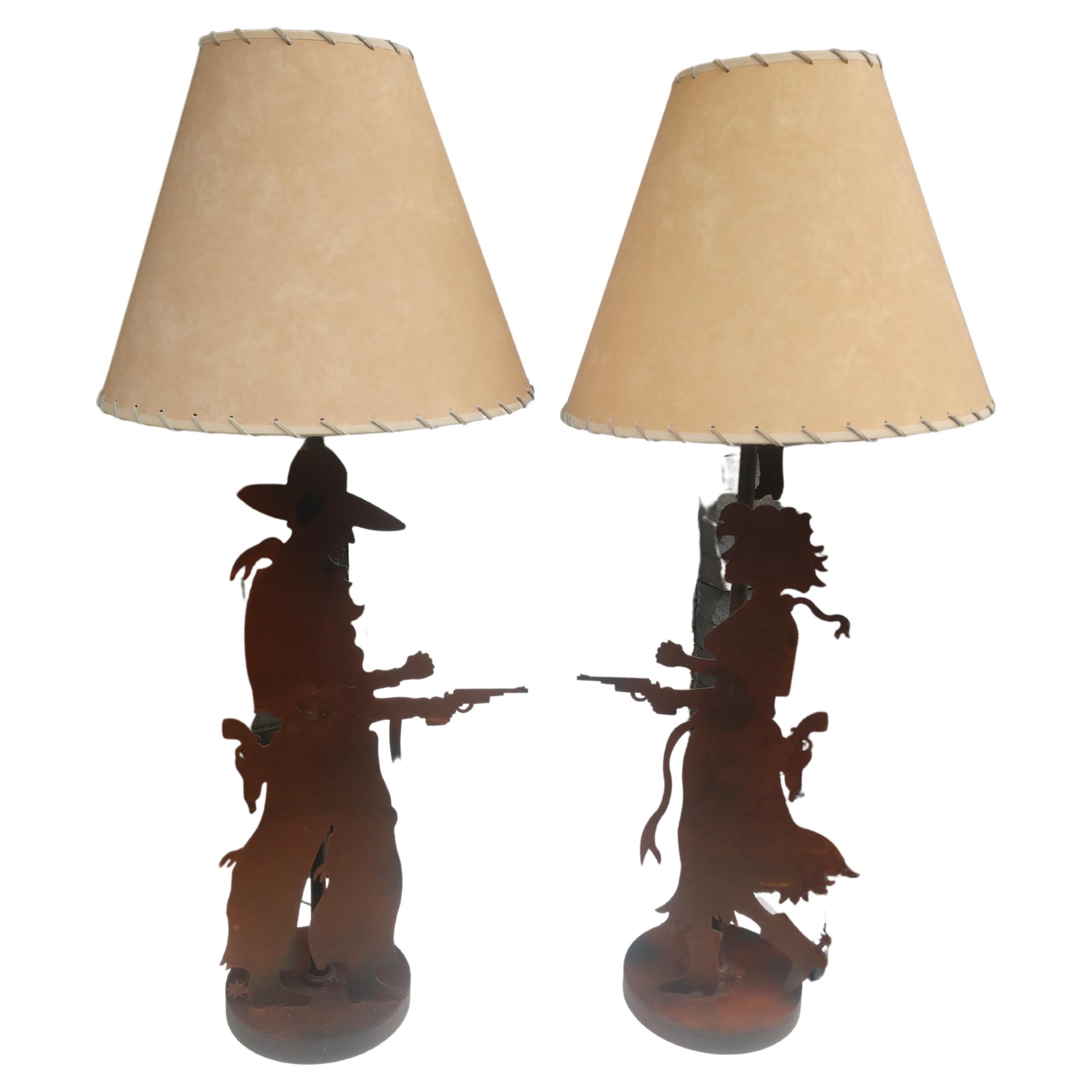 American Wild West Standoff Cowboy & Cowgirl Table Lamps