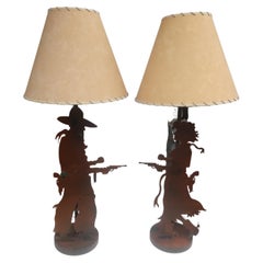 Vintage American Wild West Standoff Cowboy & Cowgirl Table Lamps