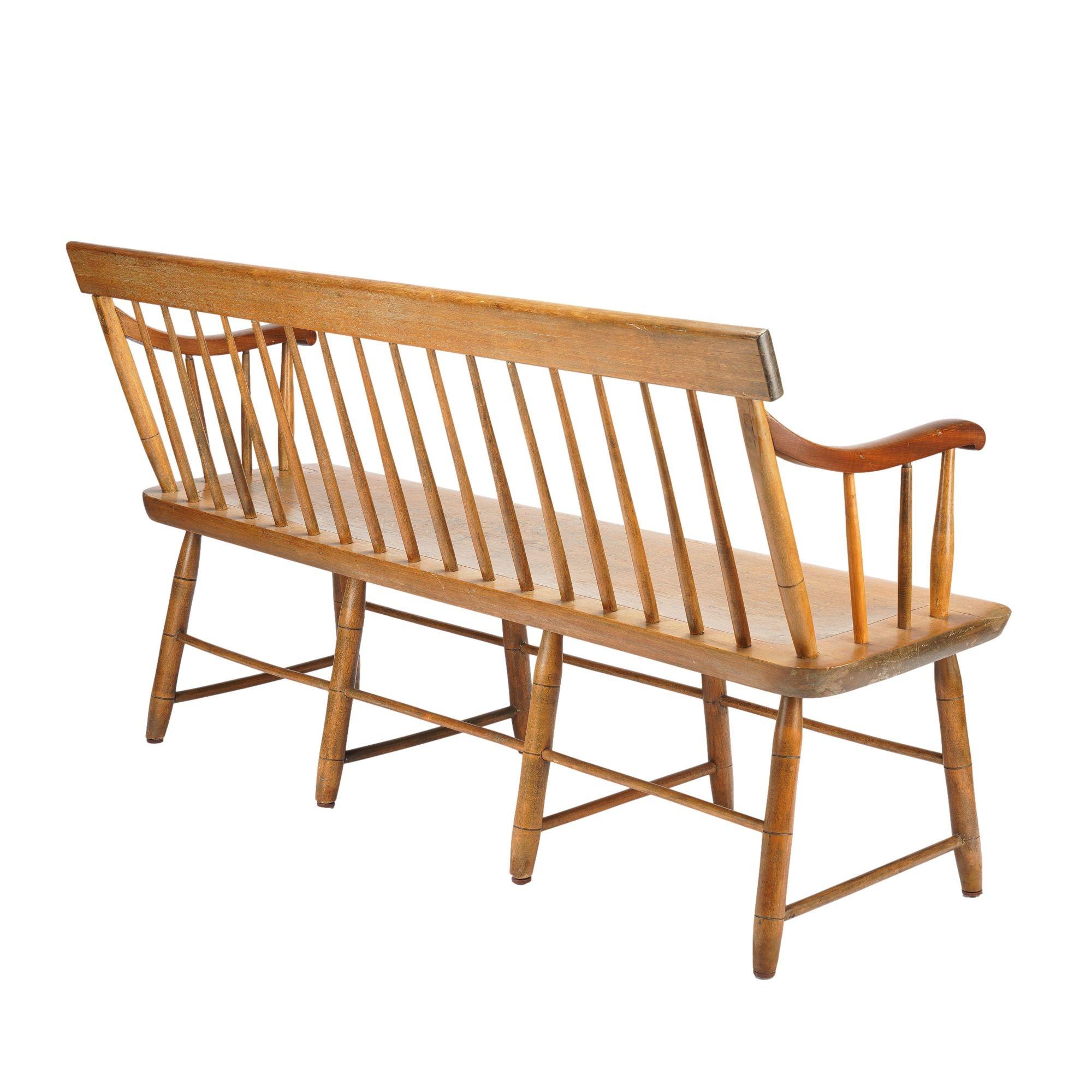 Birch American Windsor bench, c. 1830 For Sale