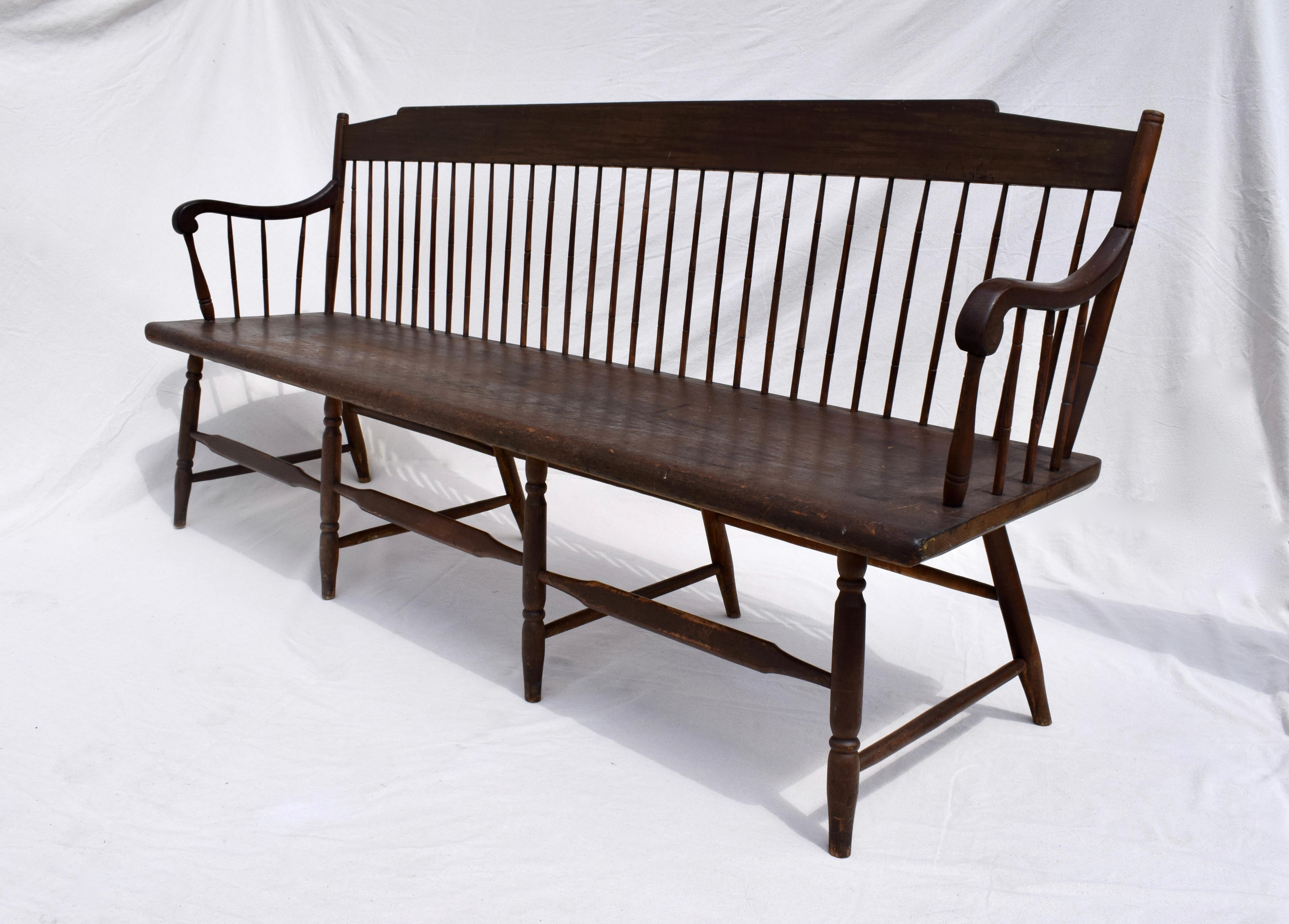 Woven American Windsor Bench Early 19th C.
