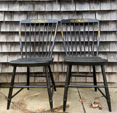 American Windsor Hickory Oakwood Handpainted Stenciled Chairs Black and Gold