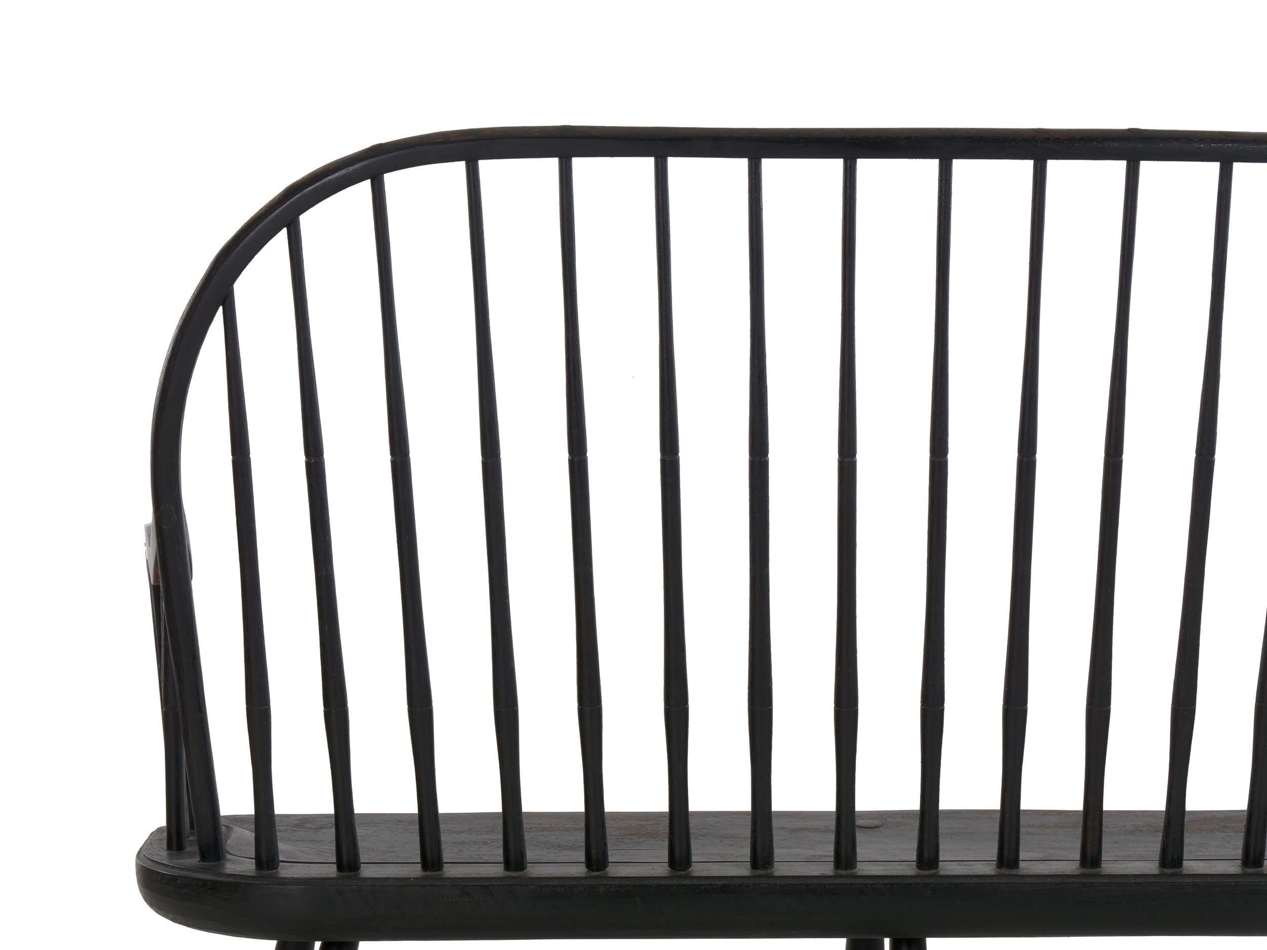 American Windsor Style Black Painted Sack-Back Settee Bench, 20th Century 4