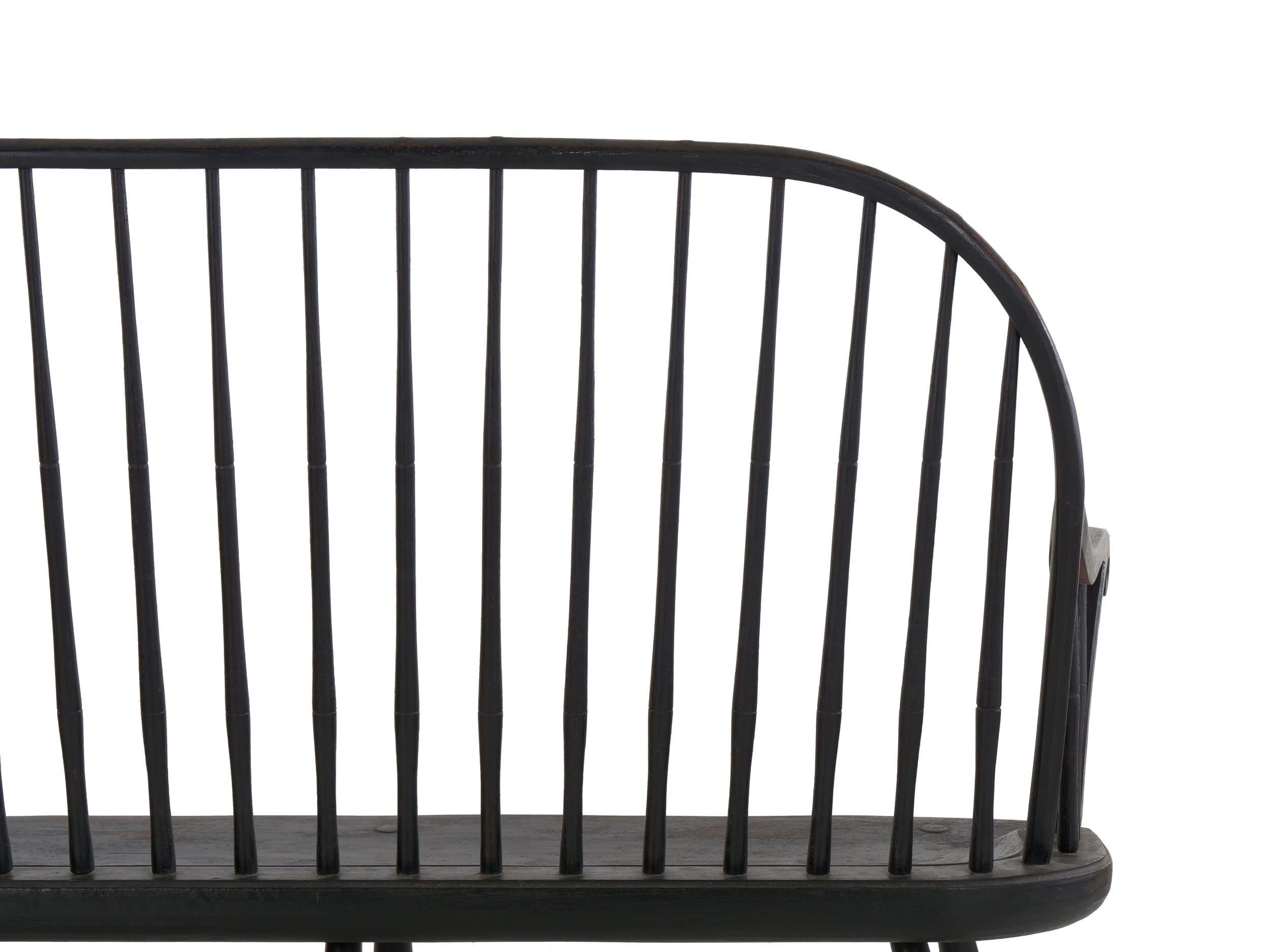 American Windsor Style Black Painted Sack-Back Settee Bench, 20th Century 5