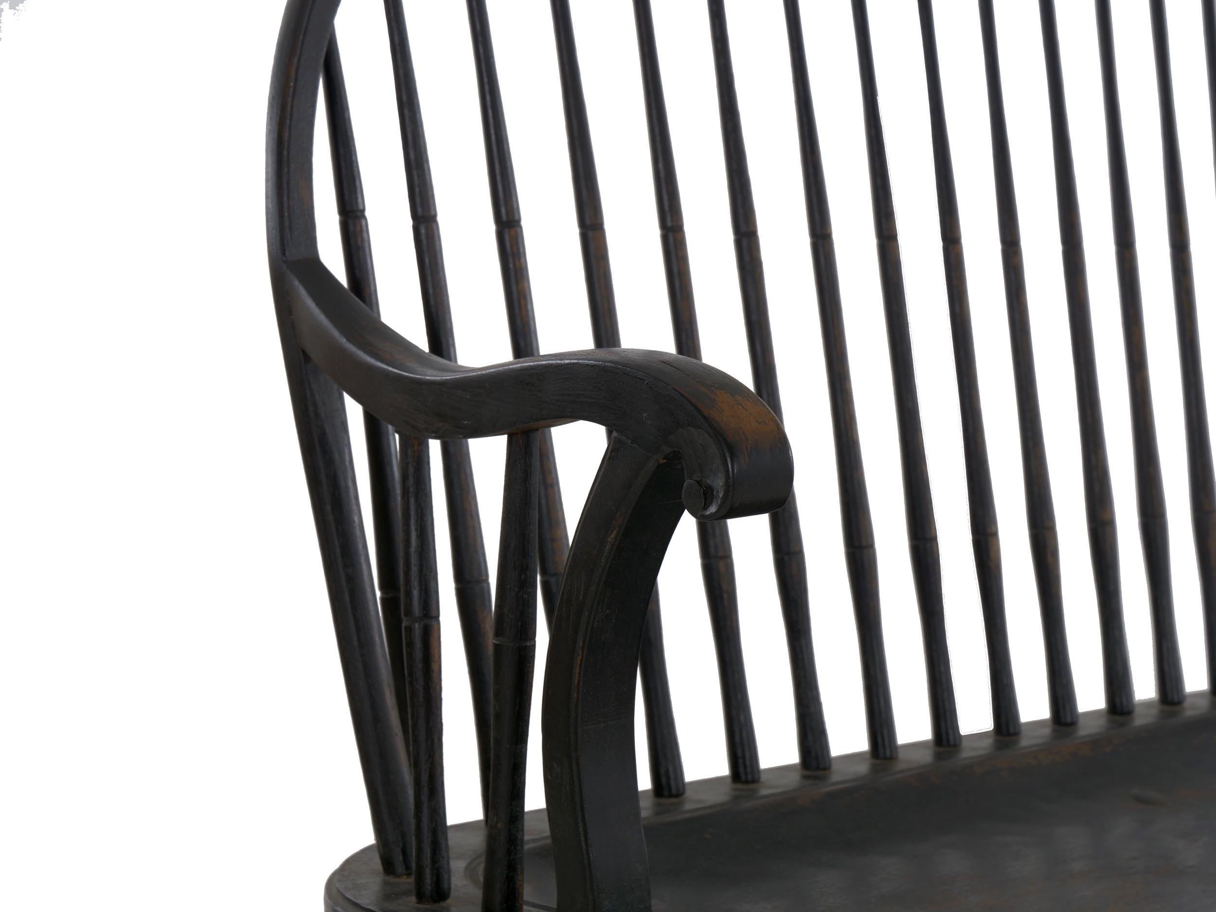 American Windsor Style Black Painted Sack-Back Settee Bench, 20th Century 9