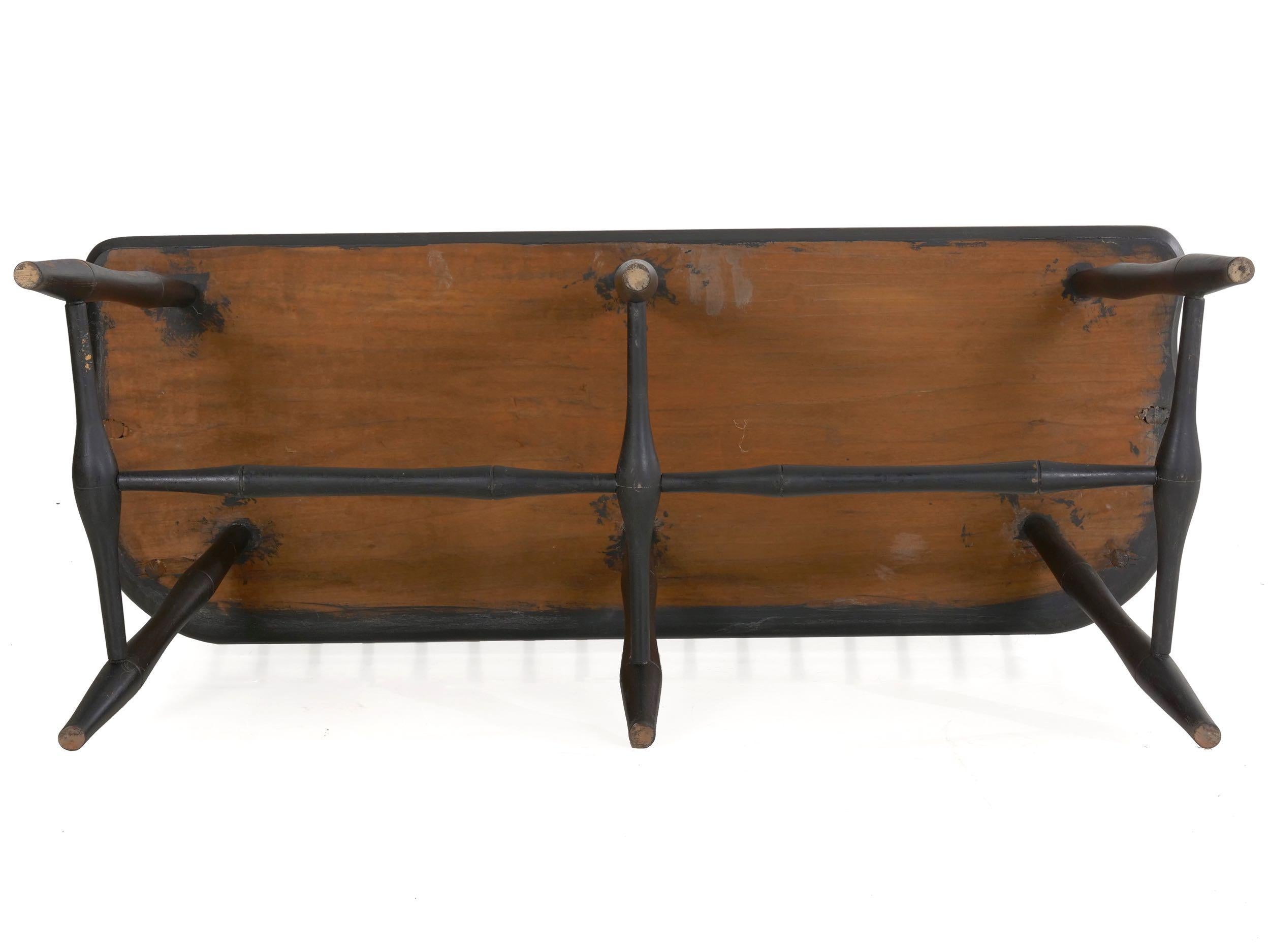 American Windsor Style Black Painted Sack-Back Settee Bench, 20th Century 12