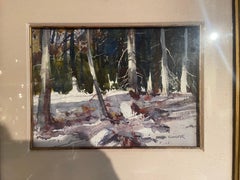 American Winter Forest Watercolor Painting in Gilt Frame Signed G. Carpenter
