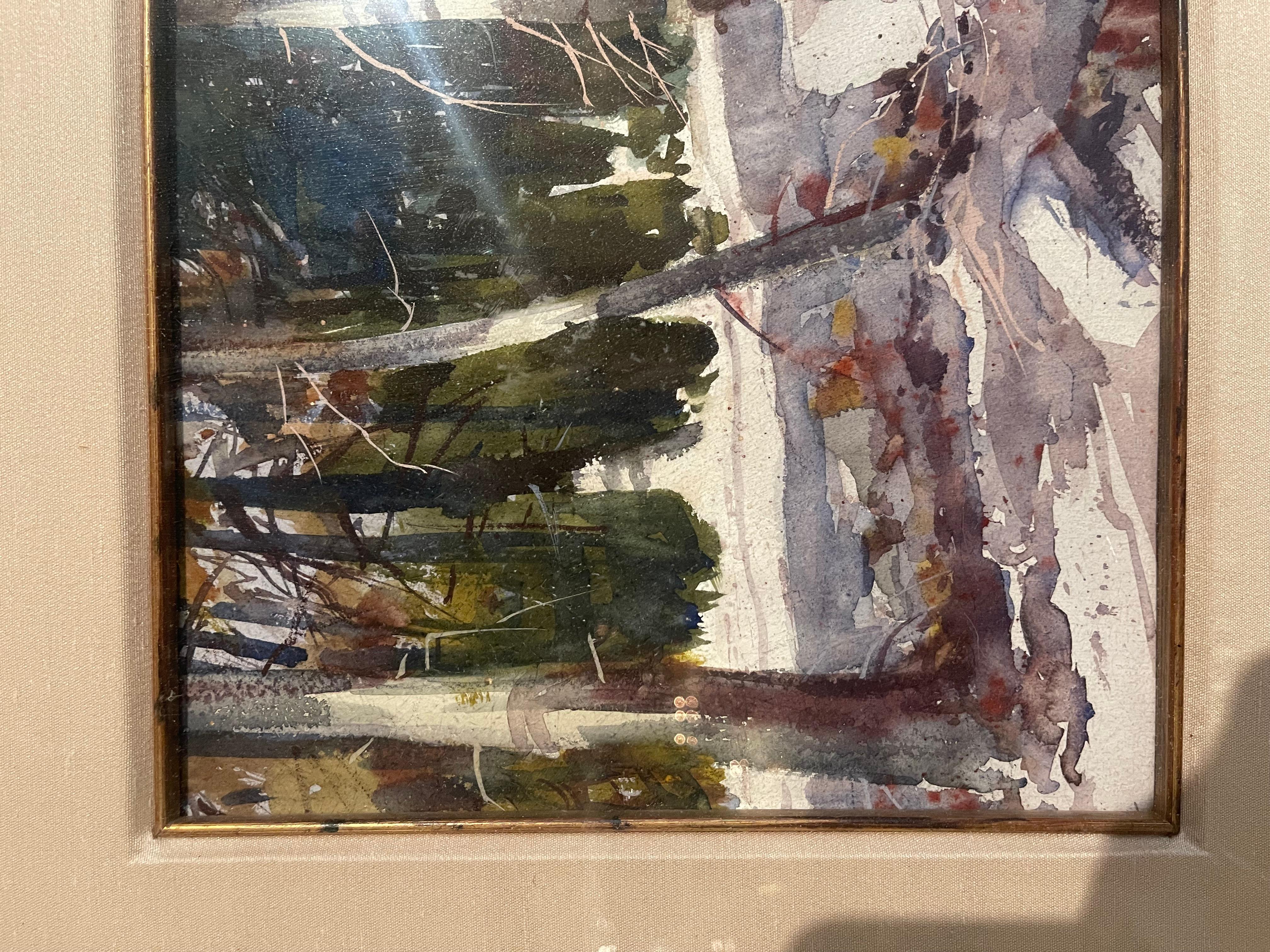 American Winter Forest Watercolor Painting in Gilt Frame Signed G. Carpenter In Excellent Condition For Sale In Dallas, TX