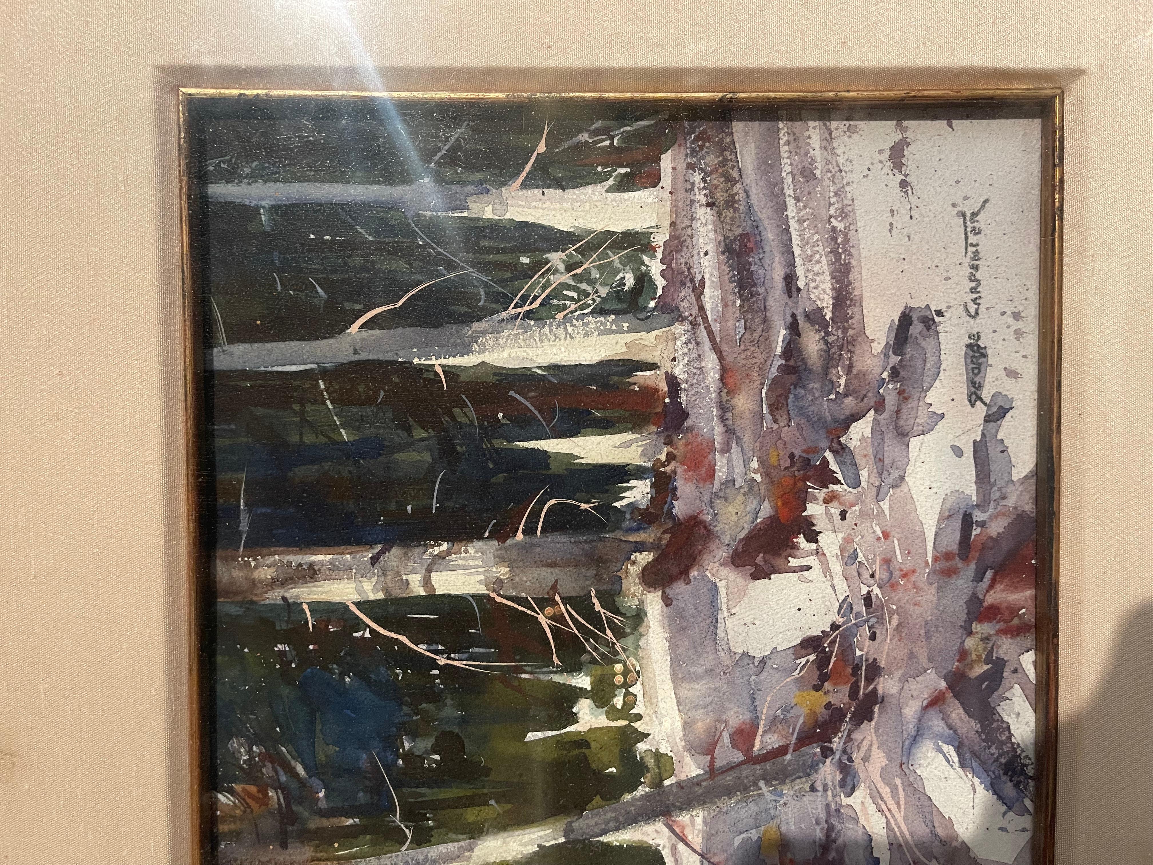 20th Century American Winter Forest Watercolor Painting in Gilt Frame Signed G. Carpenter For Sale