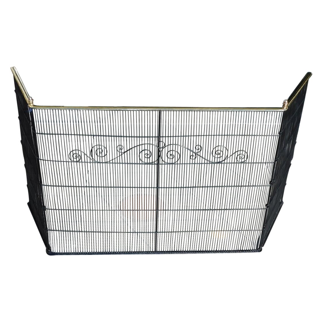 American Wire and Brass Folding Fire Place Screen with Acorn Finials, C. 1790