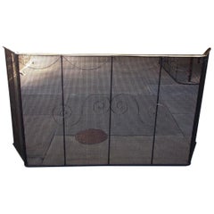 Antique American Wire Scrolled Brass and Swag Folding Fire Screen with Eyelets, C. 1810