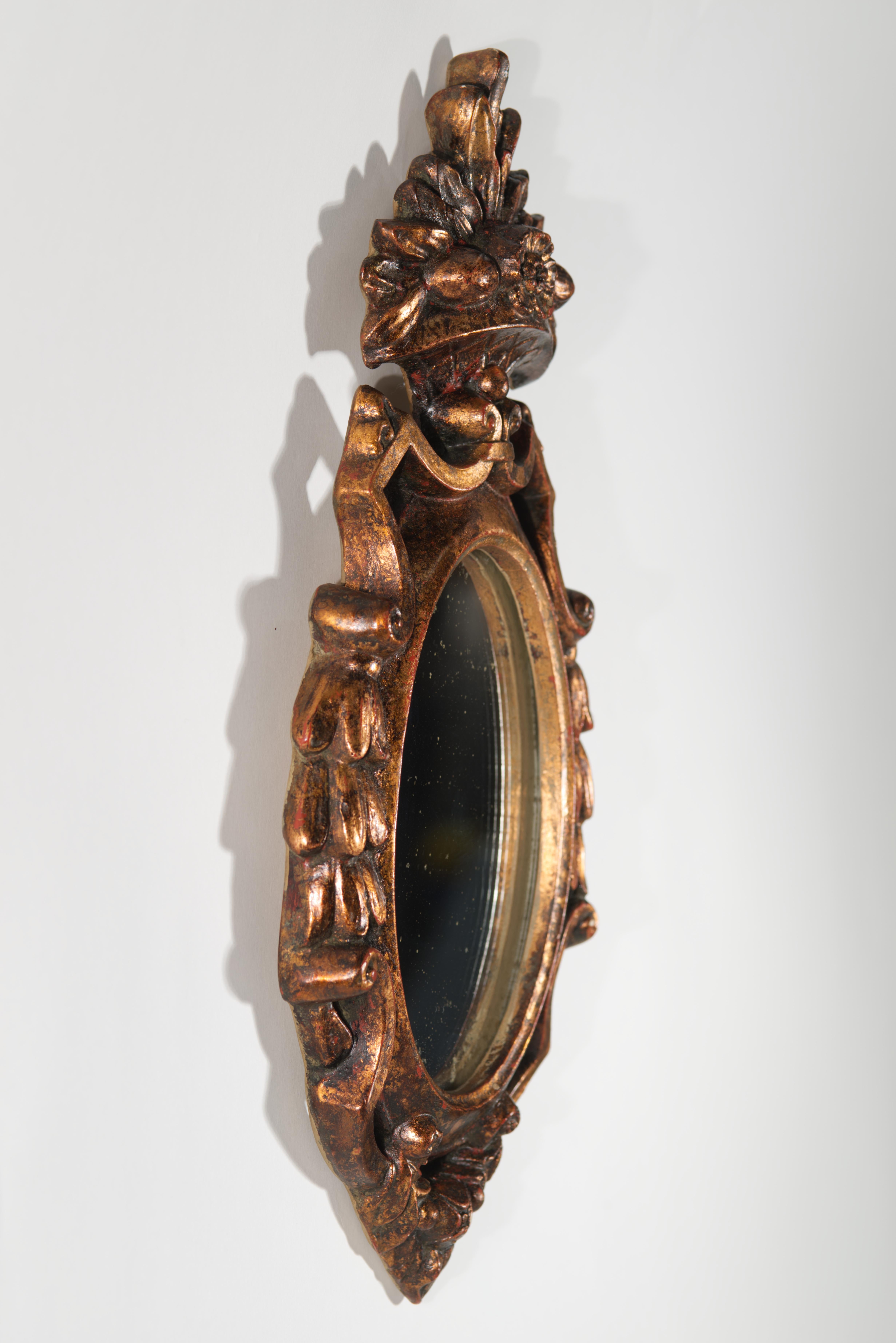 Hand-Carved American Wood & Gesso Gilt Wall Mirror by Thanhardt Burger, 1940s For Sale