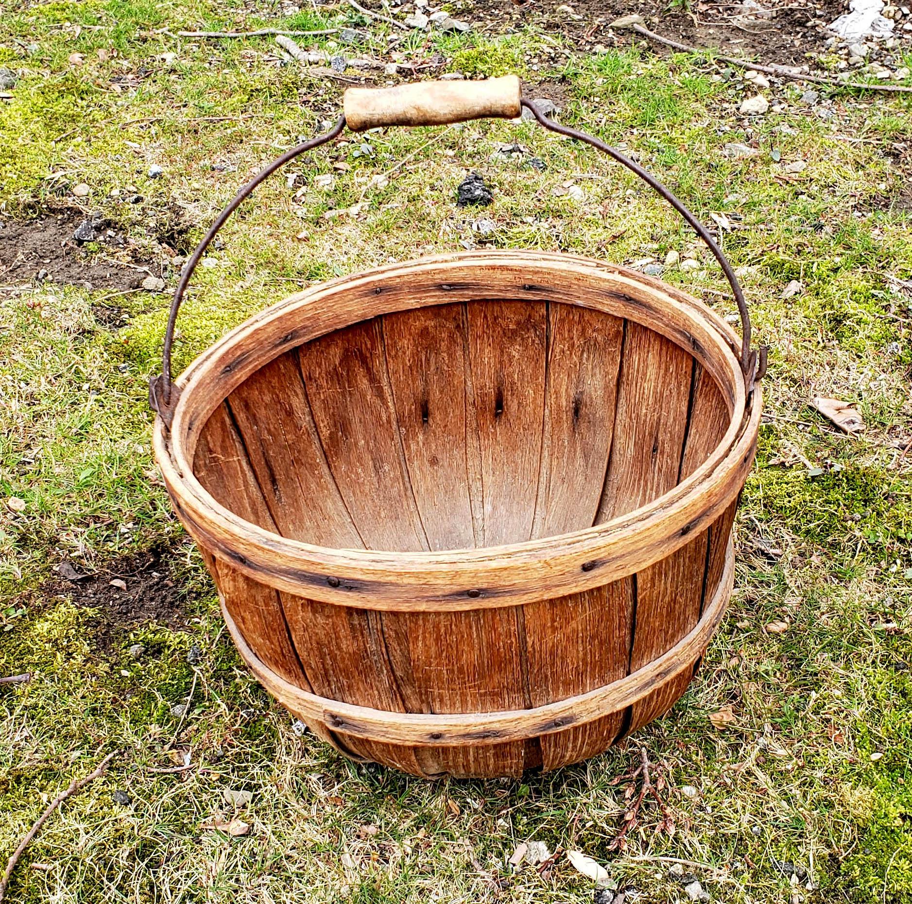 wood slat baskets with handles