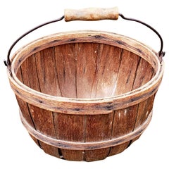 American Wood Slat Basket with Wood Handle