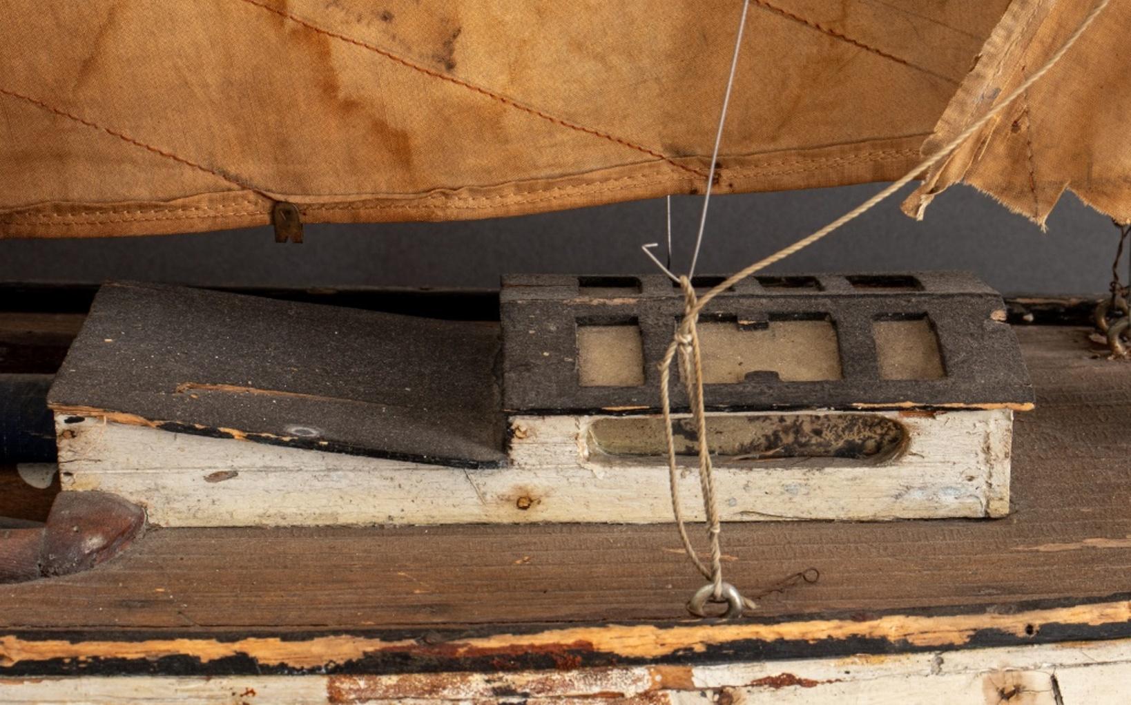 American Wooden Boat Model, 20th C In Distressed Condition For Sale In New York, NY