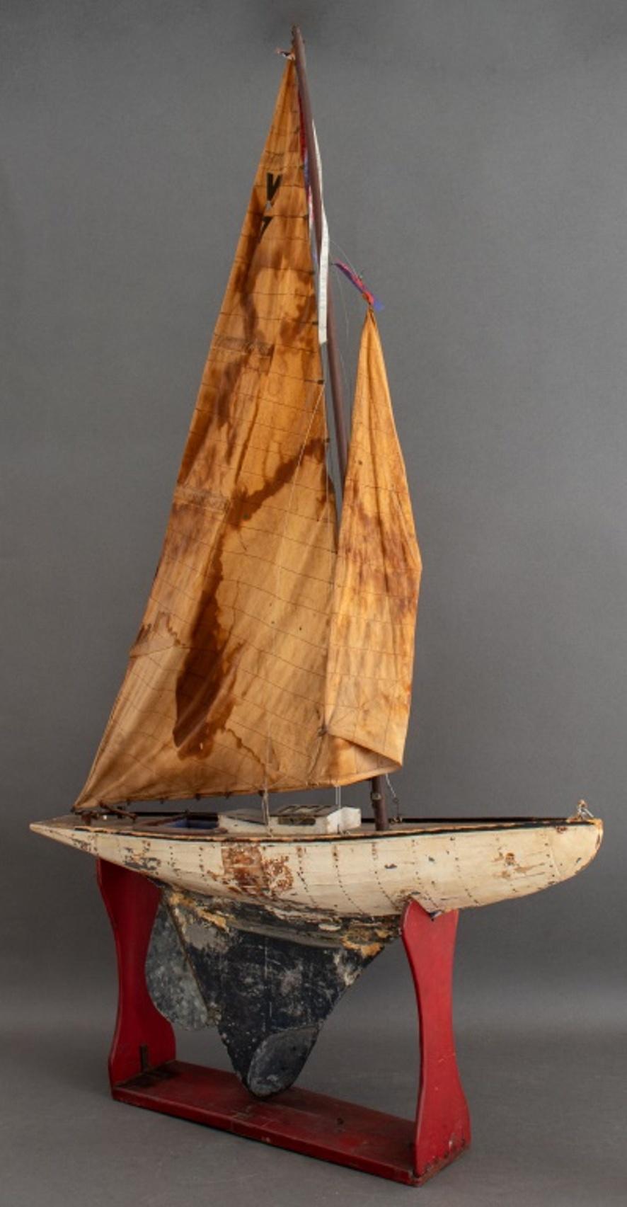 Linen American Wooden Boat Model, 20th C For Sale