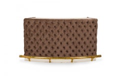 American Wooden Taupe Tufted Upholstered 3-Tiered Bar with Brass Foot Rail