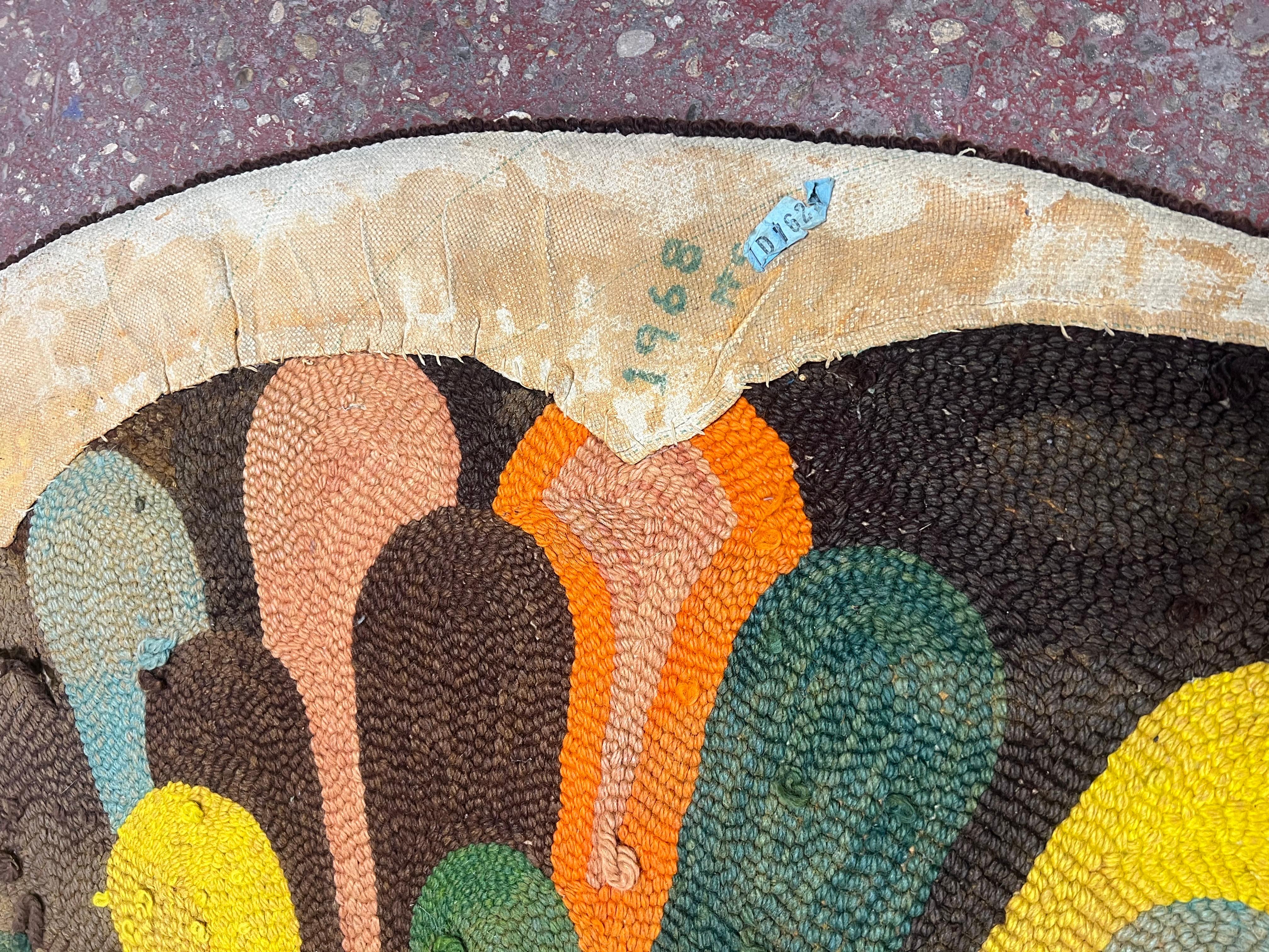 Raro tappeto a uncinetto AMERICANO con colori variopinti datato 1968