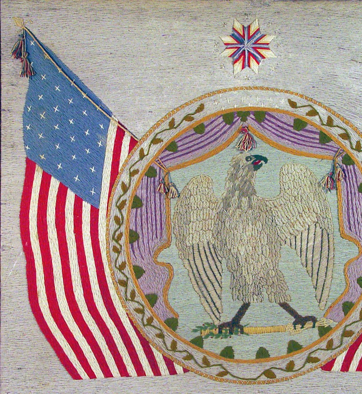 North American American Woolwork Picture 'woolie' of The American Eagle Surrounded by American