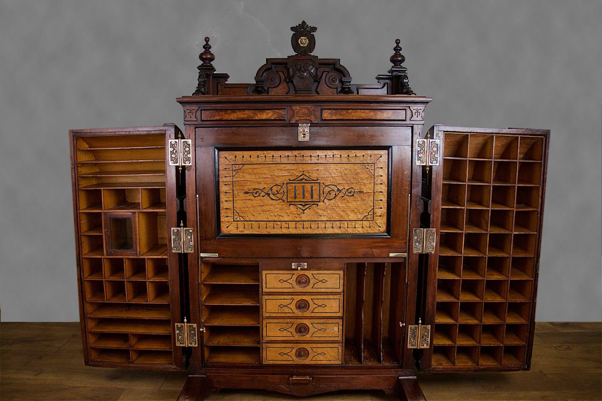 Beautiful wooton desk, used in the film chariots of fire; formerly in the collection of the legendary warner and rose Dailey, blackheath, London,
circa 1875
Mahogany, bird's-eye maple and walnut.
 