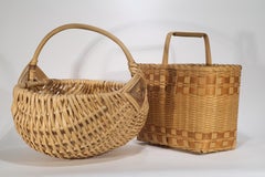 Cestino da mercato americano in vimini intrecciato color cenere, anni '00, set da 2 pezzi