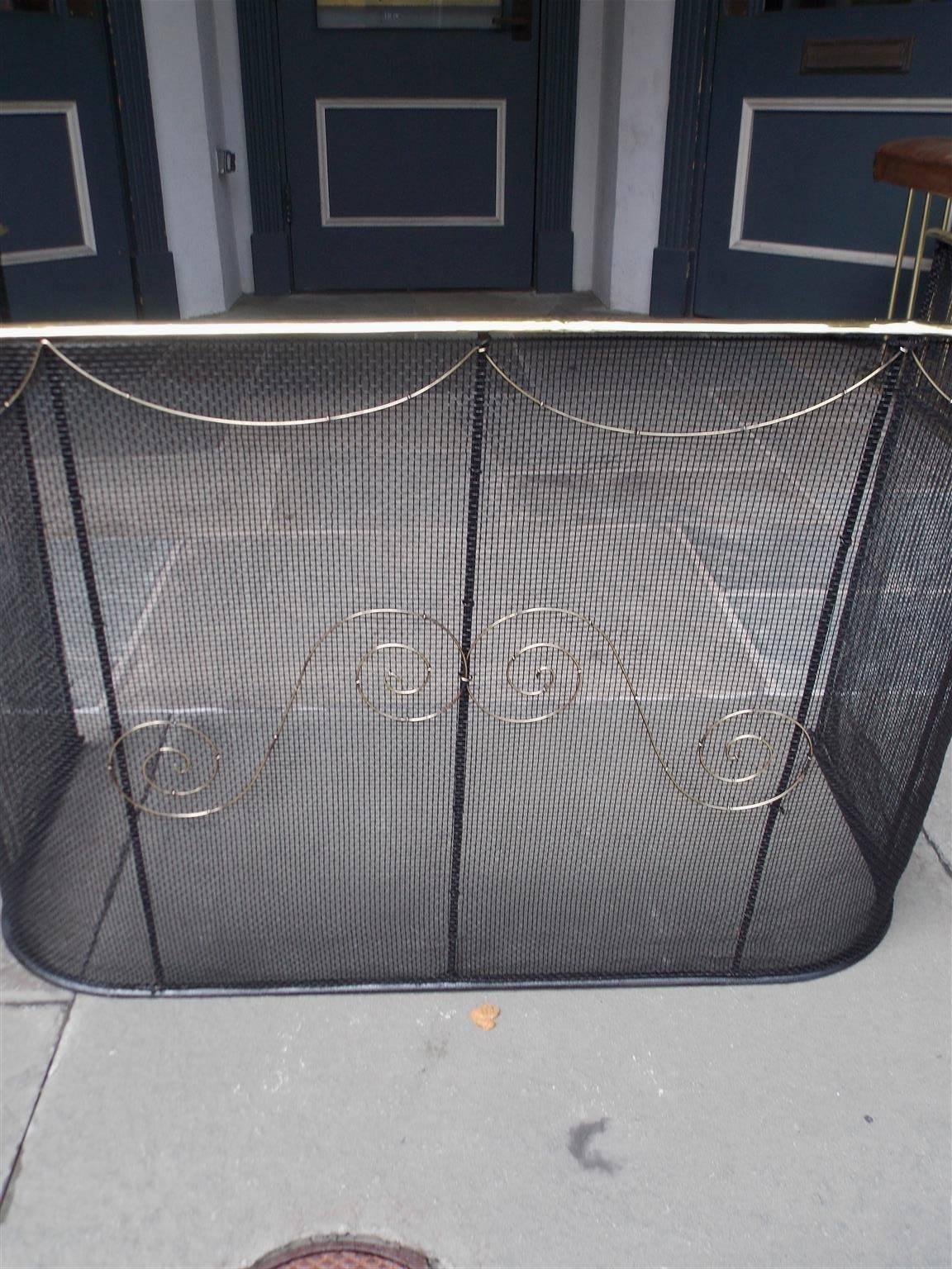 American Colonial American Wrought Iron and Brass Rail Nursery Fire Place Fender, NY, Circa 1810