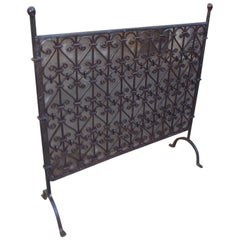 American Wrought Iron Ball Top Freestanding Fire Place Screen, Circa 1820