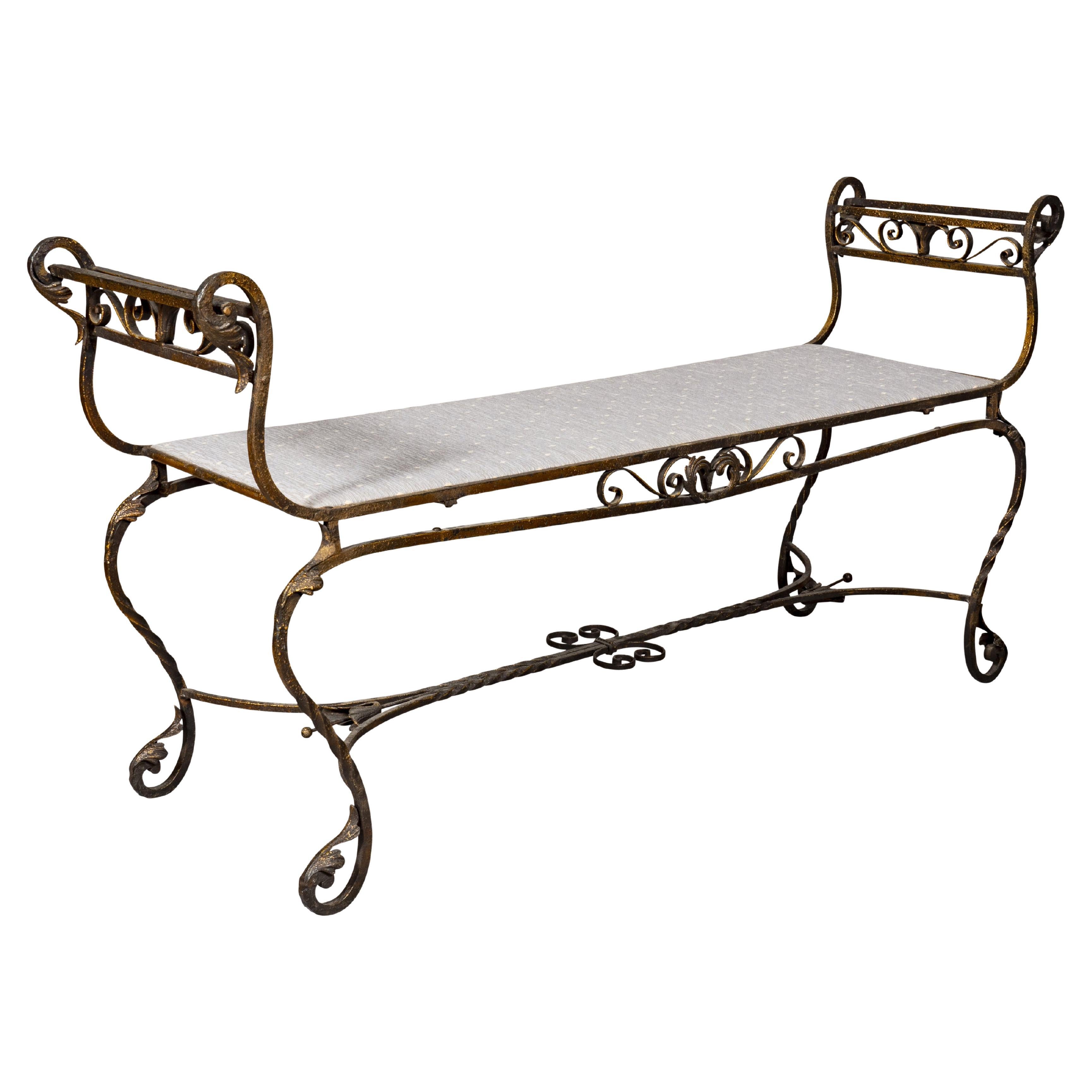 American Wrought Iron Bench For Sale