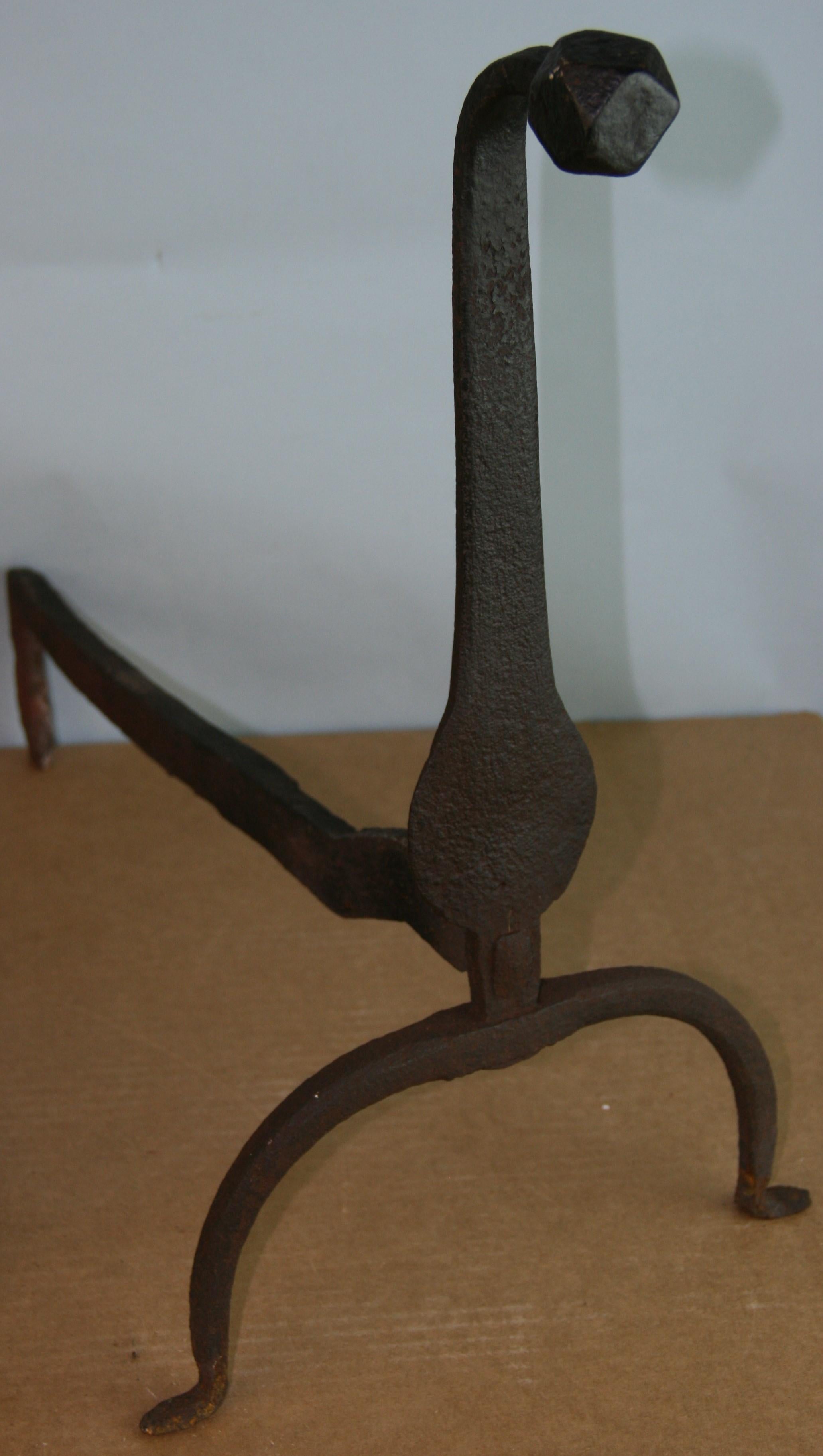 Antique American Hand Made  Iron Knife Blade Andirons/Firedogs 19 Century 3
