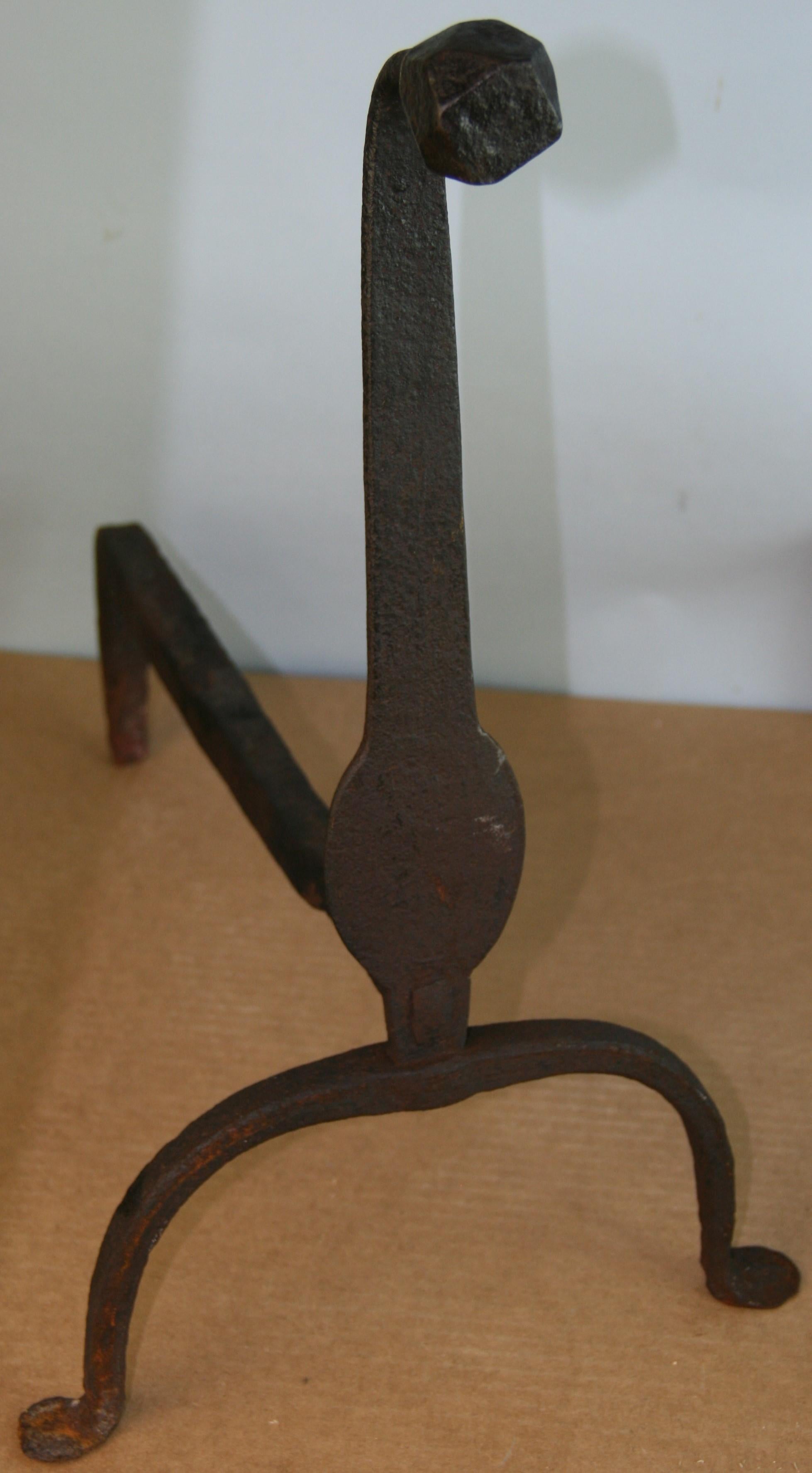 Antique American Hand Made  Iron Knife Blade Andirons/Firedogs 19 Century 4