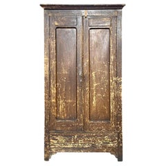 Vintage Americana 1940s Weathered Armoire with Pine Shelves + Clothing Bar