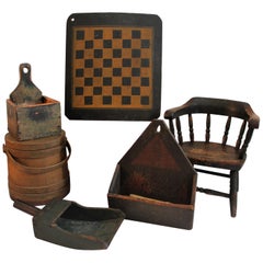 Antique Americana Collection of Six 19th Century Painted Folk Art Items