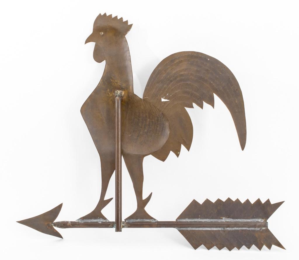 Americana Folk Art Brass Rooster Weathervane In Good Condition For Sale In New York, NY