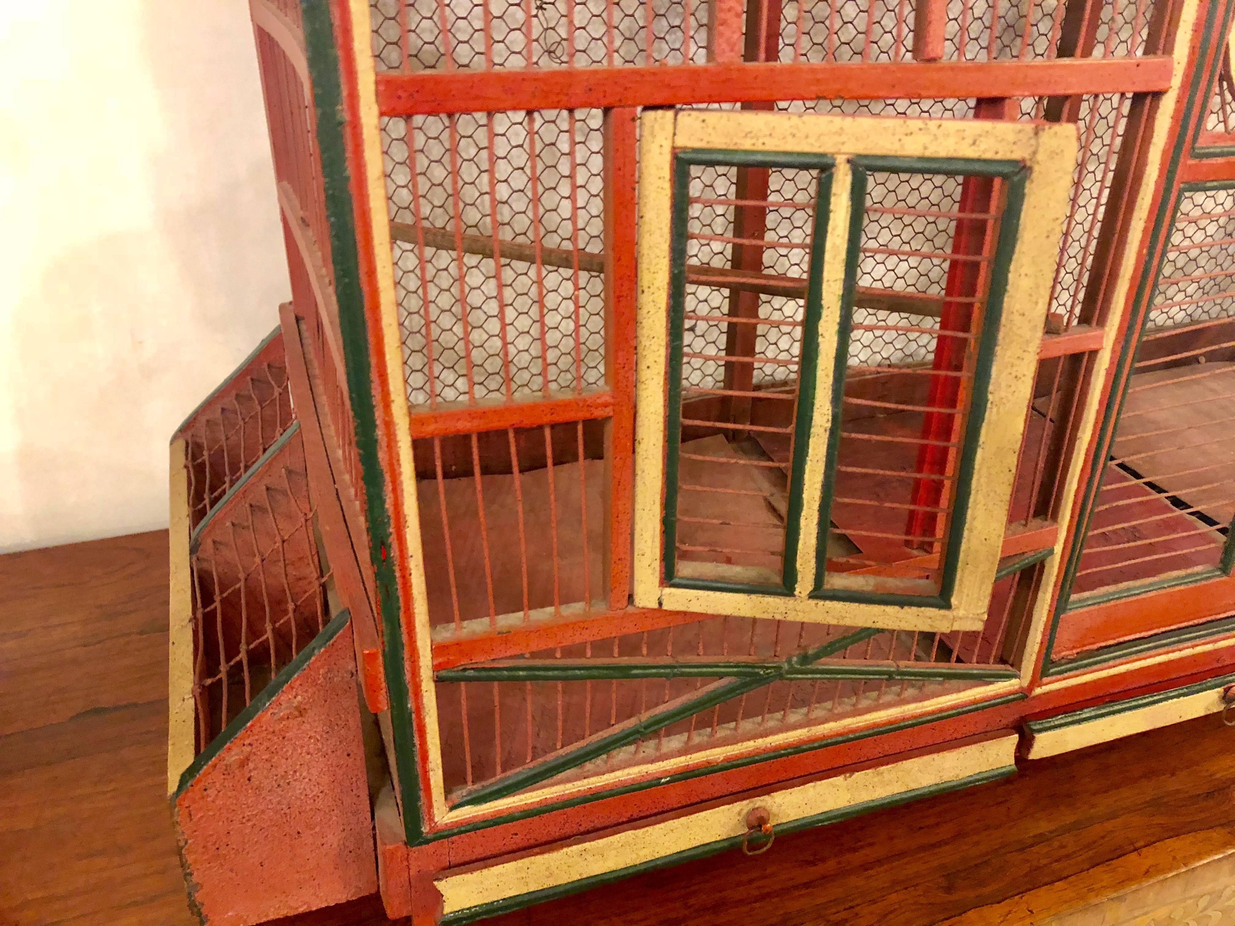 American Classical Americana Folk Art Circus Tent Style Original Painted Bird Cage