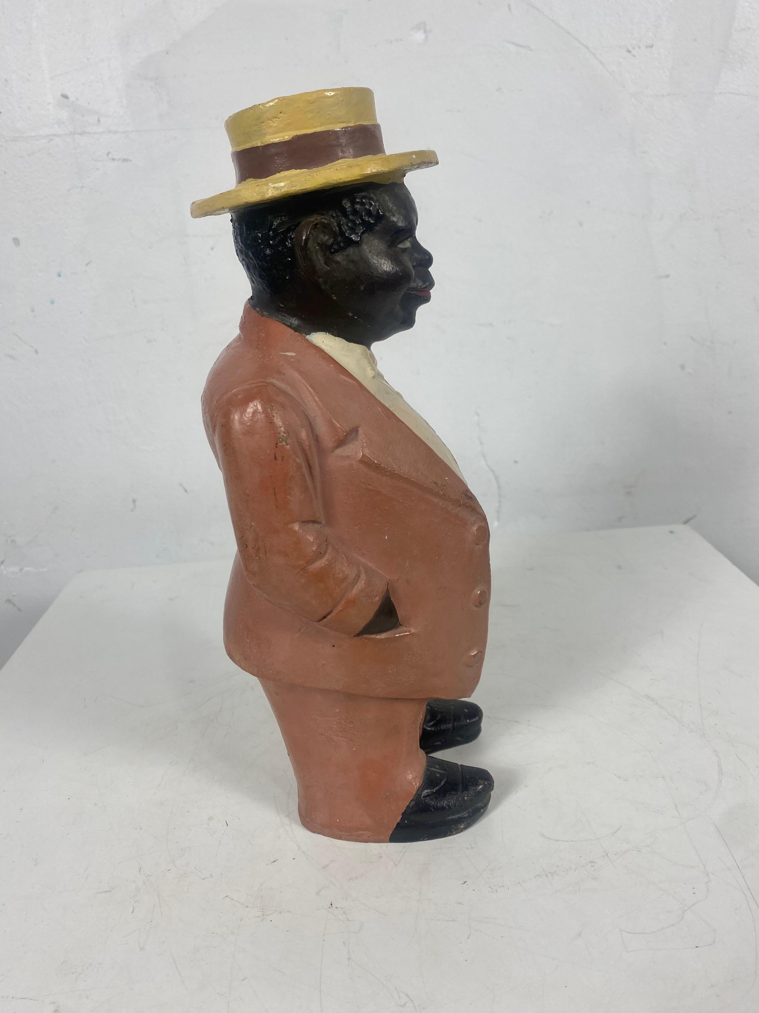 Americana / Folk Art, Figural Black Musician Piggy Bank, Pottery In Good Condition In Buffalo, NY
