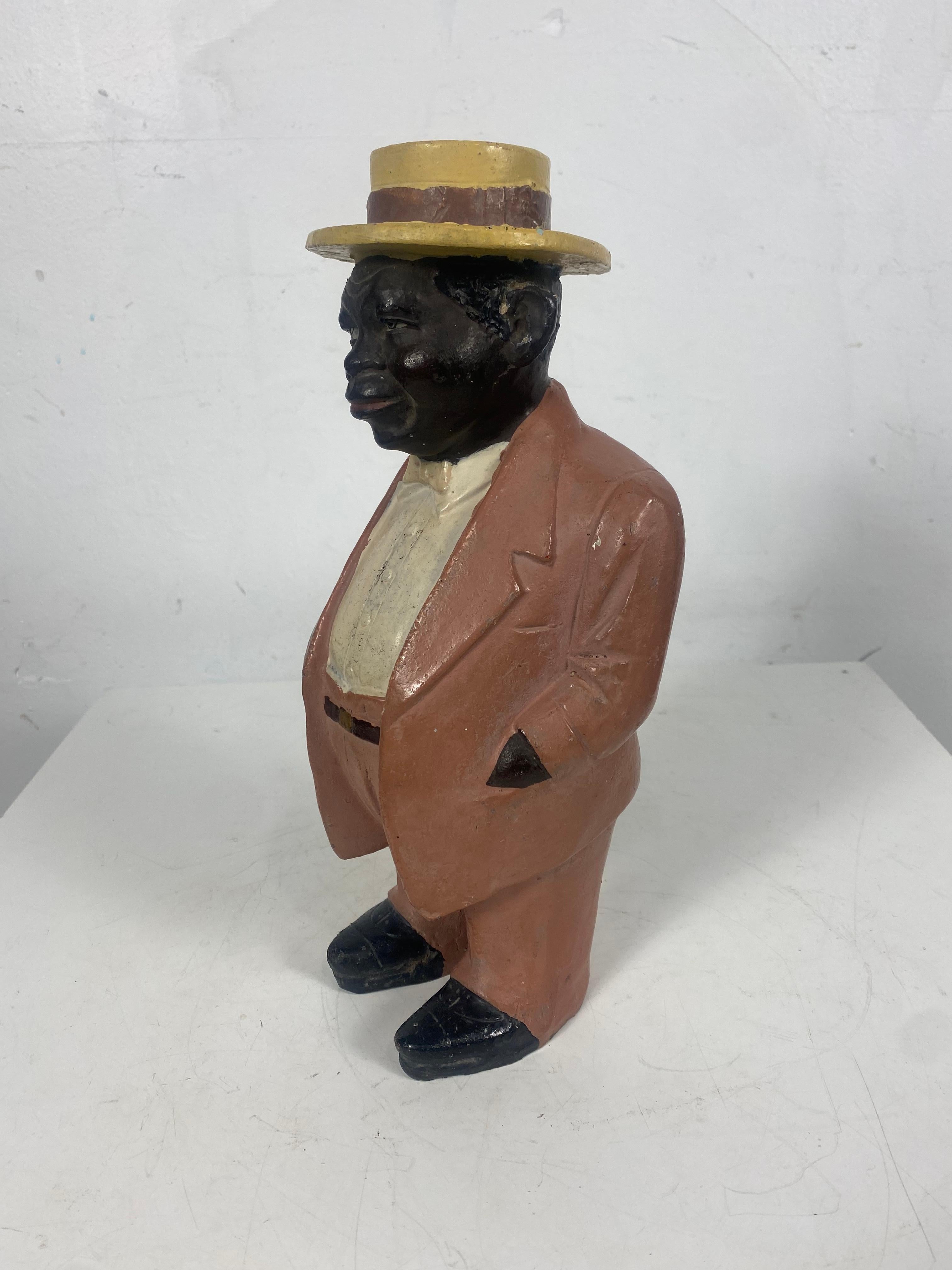 Mid-20th Century Americana / Folk Art, Figural Black Musician Piggy Bank, Pottery
