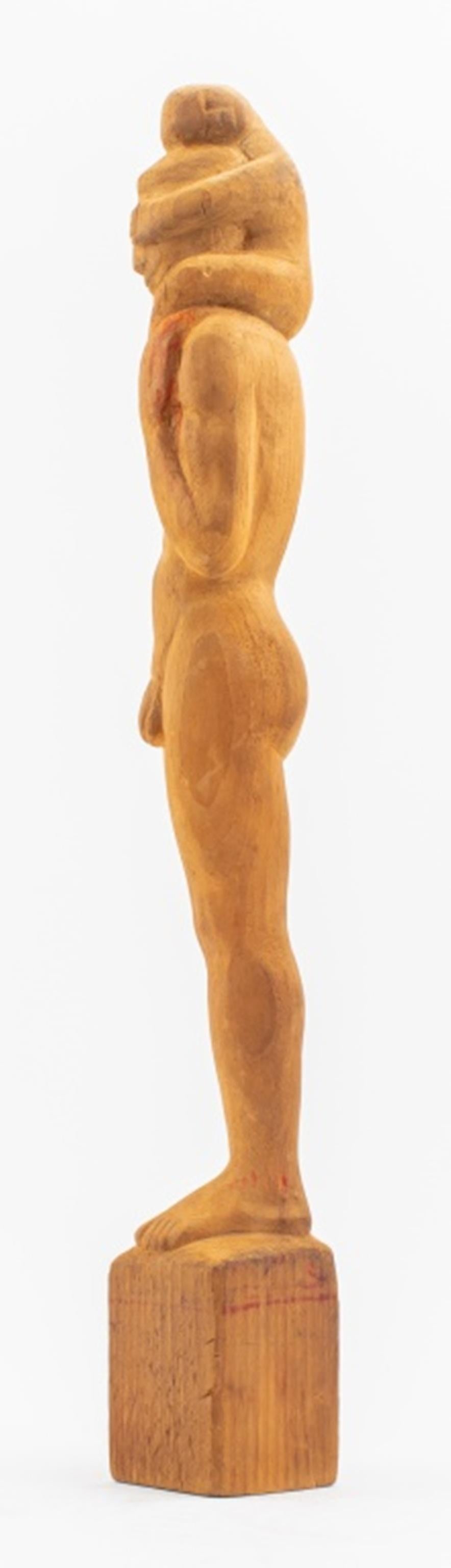 Americana Folk Art Nude Man Wood Sculpture In Good Condition For Sale In New York, NY