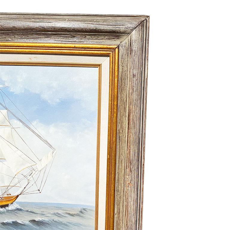 Americana Framed Nautical Maritime Ship Painting Signed 1