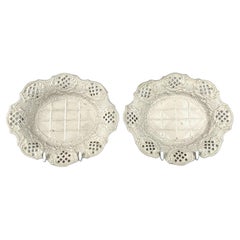 Americana Pair Antique English White Salt Glazed Stoneware Dishes 18th Century