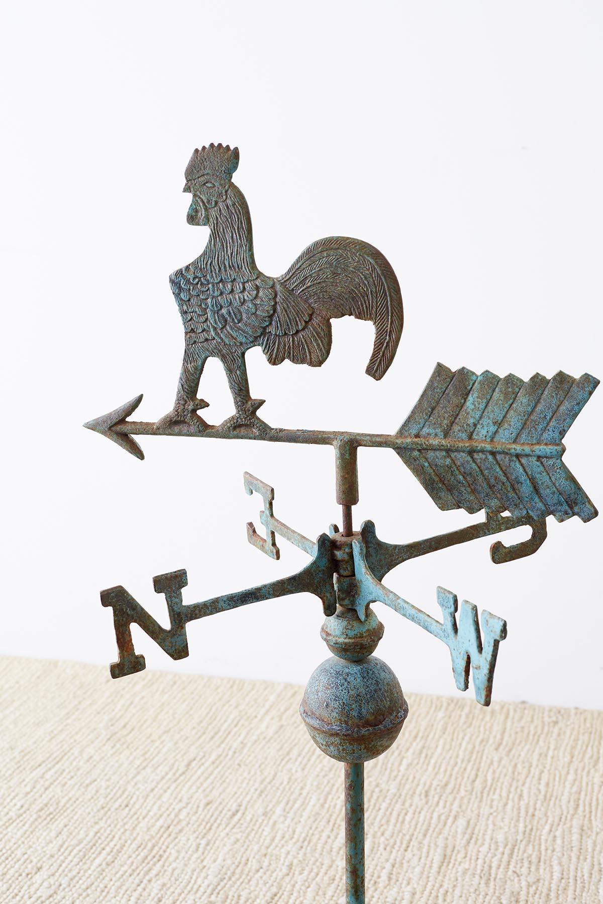 American Colonial Americana Rooster or Cockerel Directional Weathervane on Stand