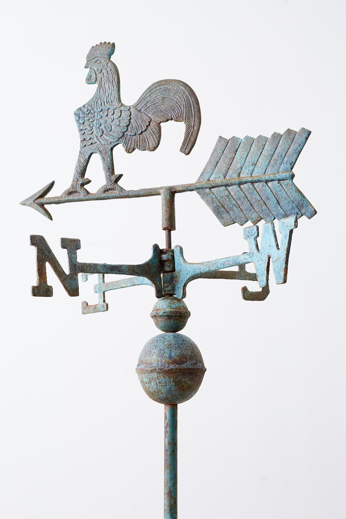 Metal Americana Rooster or Cockerel Directional Weathervane on Stand