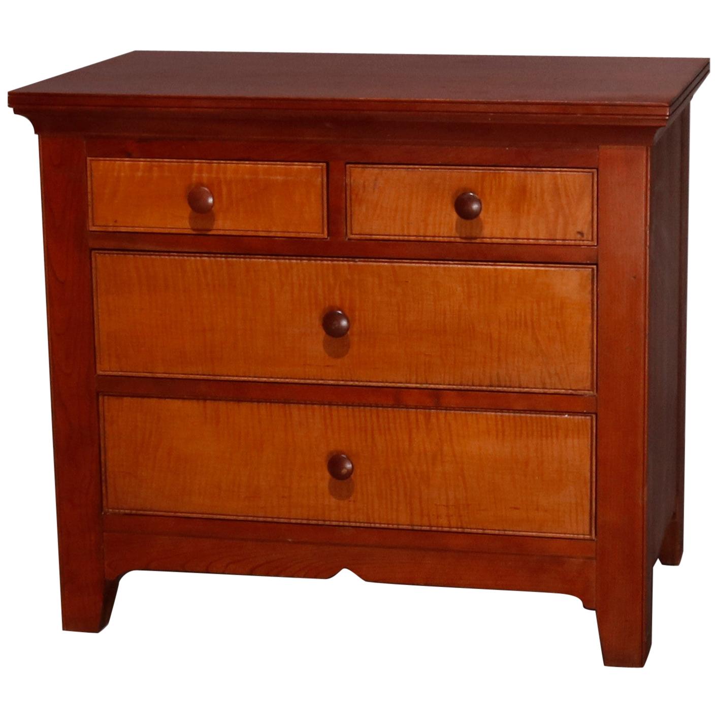 Americana Shaker Style Cherry and Tiger Maple Diminutive 4-Drawer Chest
