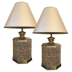 Mid-Century Table Lamps, Pagoda Style, Bronze and Snakeskin - Fredrick Cooper