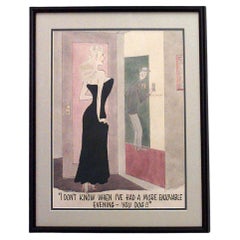 Americanblack framed caricature watercolor of woman saying good night to date