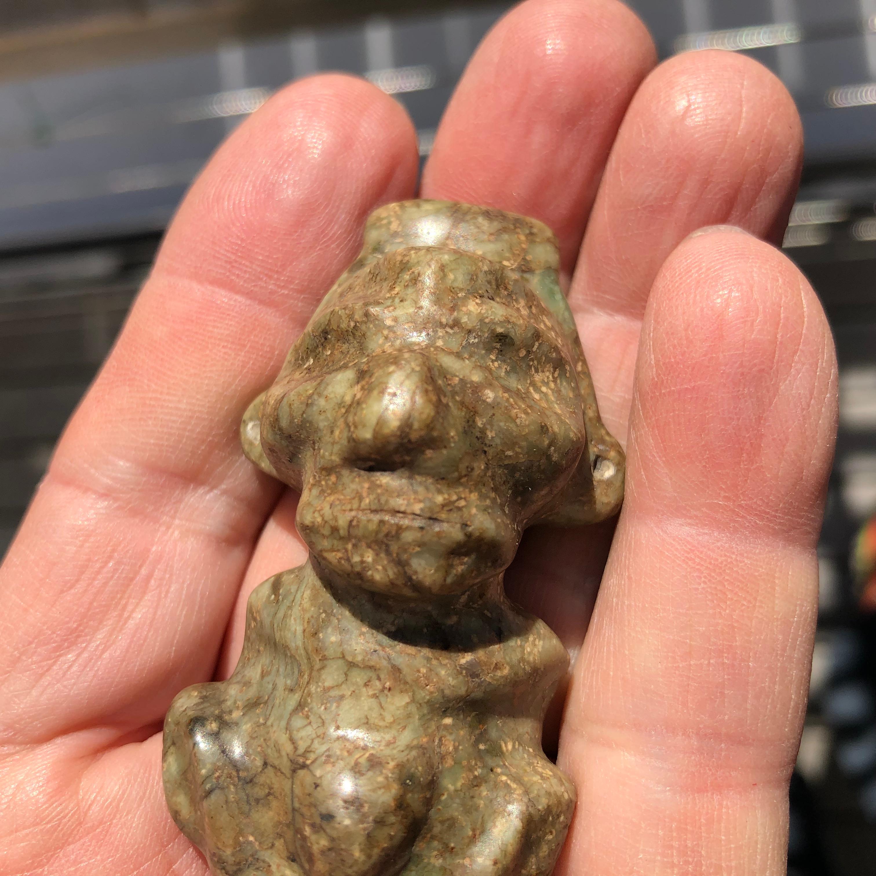 Pre-Columbian, Hispaniola, Arawak peoples, Taino native Indians, 1000-1500 CE. , #2

Taino Jade Anthropic Pendant of a female 